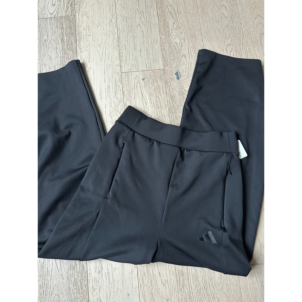 Adidas Womens High Waisted Wide Leg Athletic Pants Black Zip Pockets Small NWT